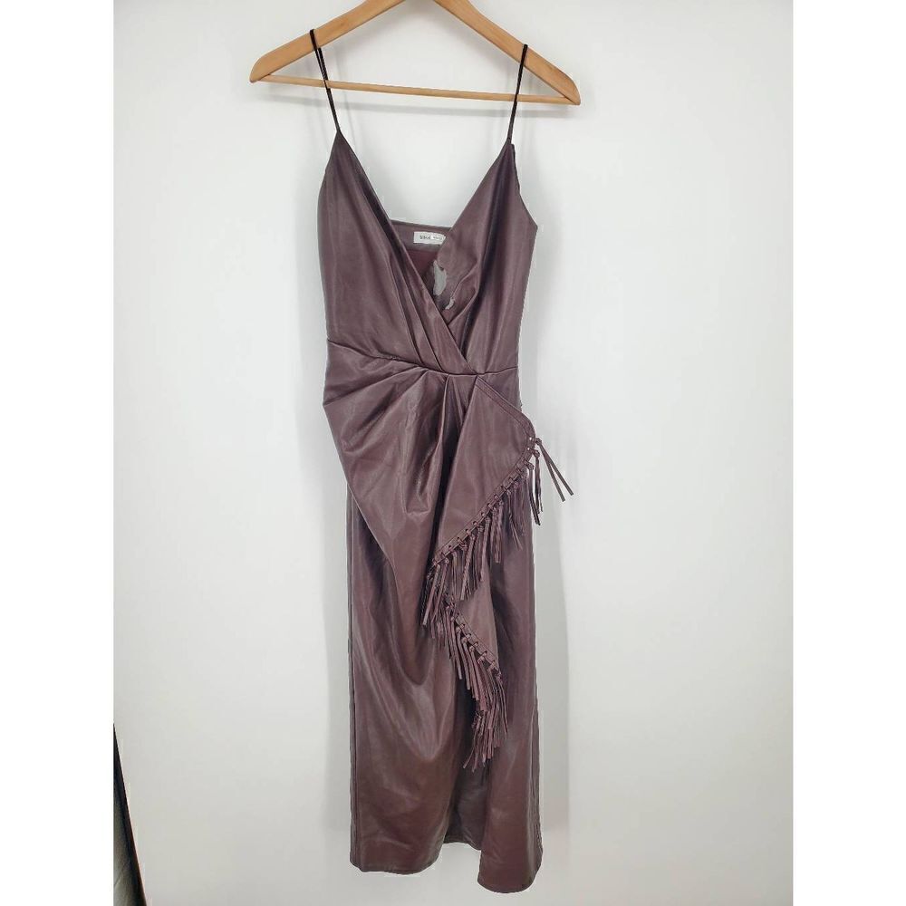 SIMKHAI Women's‎ Faux Leather Carkee Fringe Dress Brown Size 4 - Picture 5 of 9